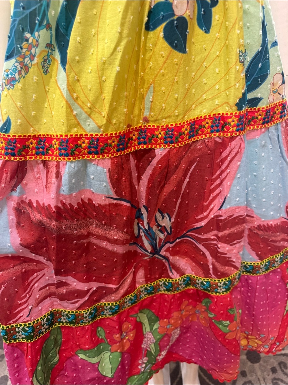 Farm Rio Tiered Cotton Tank Midi In Mixed Garden Floral Dress Size XSMALL - Picture 6 of 15